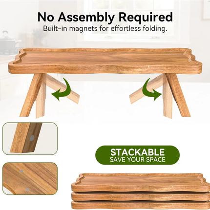Custom Wooden Serving Stand OEM Laser Wave Edge Acacia Wood Charcuterie Riser Tray Fruit Dessert Display Stand For Party
