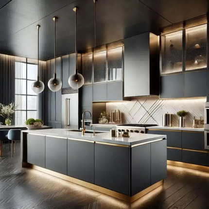 Modern Luxury Custom Kitchen Cabinets Granite Countertop China Whole House Furniture Dining Island Made Melamine MDF Board