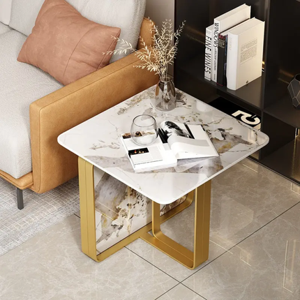 Italian-Style Slate Side Table – Iron Frame, Light Luxury Minimalist Design for Living Room, Balcony & Corner Use