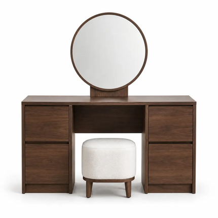 Warm Walnut Wood Finish 4-Drawer Vanity Table Freestanding Dressing Table for Bedroom 1300×805×420mm,Mirror Optional