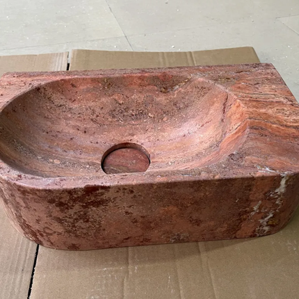 Custom Mini Size Wall-Mount Stone Bathroom Sink Red Travertine WashBasin Rectangle Natural Stone Wash Basin