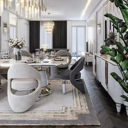 Furnistyle Foshan Luxury European Rectangular Dining Table & Chair Set – Elegant 10 to 12 Seater Ideal for Hotels