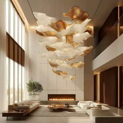 Design Luxurious Round Glass Chandelier For Villa Living Room Designer Leaf-Shaped Lamp for Hotel Lobby Restaurant