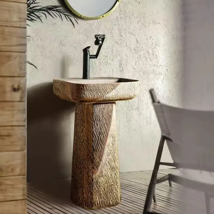 Kaolin Floor Mounted Vintage Simple Design Hand Wash Basin Bathroom Ceramic Floor Standing Lavabo Round Shape Pedestal Sink Bowl