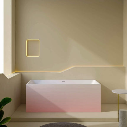 Gradient Pink Freestanding Bathtub with Vertical Stripes Modern Acrylic Soaking Tub for Bathroom