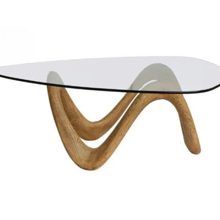 Modern Tempered Clear Coffee Table Triangle Glass Side Table with Concrete Legs