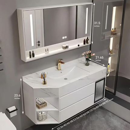Modern single sink bathroom vanity 36-80IN solid wood grey smart mirror floating cabinet Eco-friendly water resistant features