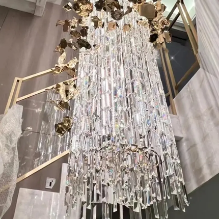 Custom New European Gold Empire Luxury Crystal Chandelier Modern Square Rectangle Pendant Lights Oval Remote Control for Wedding