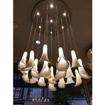 Nordic Luxury Creative Ceramic Leaf Chandelier Morning Glory Modern Restaurant Bedroom Lamp Villa Staircase Chandelier Lamp