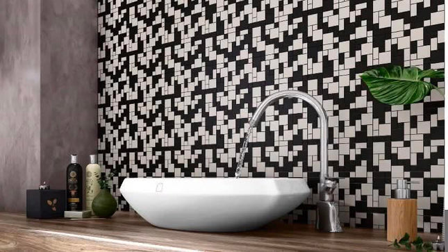 Vistar Brand Self Adhesive Waterproof Mosaic Porcelain Supre Black Kitchen Bathroom Backslash 3D Bathroom Wall Tiles 30x30cm