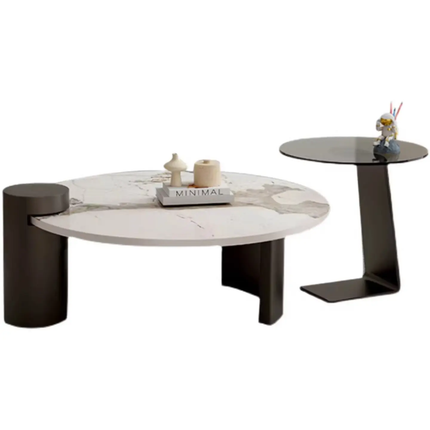 Italian modern luxury round sintered stone coffee table set nesting center table for apartment furniture factory wholesale priceNatural Real Marble Coffee Table customize