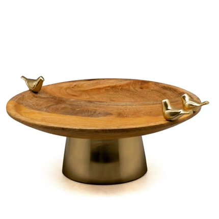 High Quality Modern Stylist Design Handmade Wooden Cake Serving Stand With Gold Metal Floral Cupcake Holder Dishwasher Safe