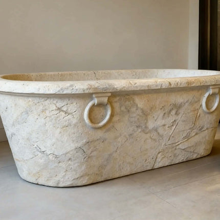 Hand Carved Cheap Freestanding White Stone Bathtub for Indoor Use European Design Durable