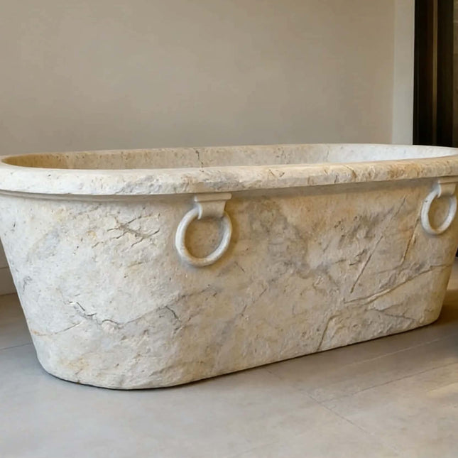 Hand Carved Cheap Freestanding White Stone Bathtub for Indoor Use European Design Durable