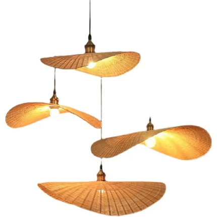 Rattan Bamboo Waves Light Pendants Handmade With Fancy Shape Natural Color Home Decoration