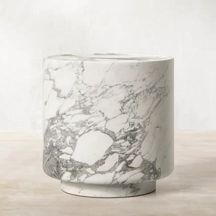 Natural Round Plinth Travertine Side Table Column Bed Side Living Room Corner Marble Coffee End Table