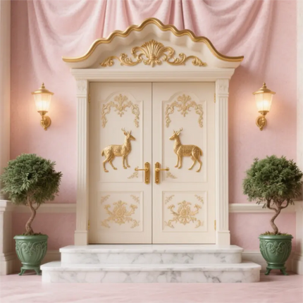 Customize Luxury Italian-style Villa with White Carved Wooden Double Doors at the Entrance
