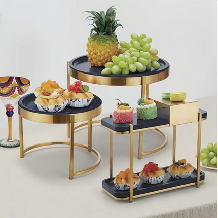 Nordic Style Luxury Tiered Metal Cake Stand Foldable Fruit Plate Snack Plate For Hotel Buffet Tea Break Afternoon Restaurant