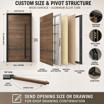 Custom OEM American Modern Durable Aluminum Wooden Residential Home Villa Entrance Security Front Entry Exterior Pivot Doors