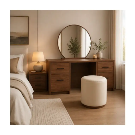 Warm Walnut Wood Finish 4-Drawer Vanity Table Freestanding Dressing Table for Bedroom 1300×805×420mm,Mirror Optional