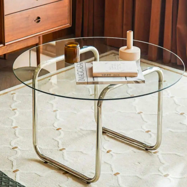 Nordic Modern Metal Tempered Glass Coffee Table Small Apartment Trendy Japanese-Style Home Light-Luxury Small Table Homestays