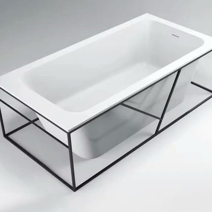 Modern Artificial Stone Rectangle Freestanding Indoor Luxury Eco-Friendly Durable Soaking Bathtub Easy Apartment Bathroom