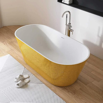 Maydon Modern Freestanding Oval Bathtub Gold Stylist Solid Surface Soaking Tub 1600mm Durable & Eco-Friendly