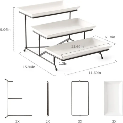Modern Afternoon 3 Tier Catering Serving Trays Buffet Party Porcelain Platters Metal Fruit Cake Dessert Food Display Riser