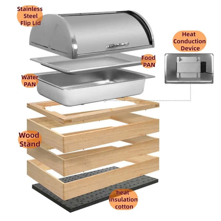 Buffet Food Warmer Ice Pack Powered Stainless Steel Bain Marie Chafing Dish Modular Design Brushed Finish Food-Grade Material