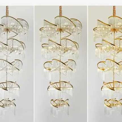 American Luxury Villa Lobby Staircase Hollow Crystal Chandelier Duplex Building Crystal Decorate the Large Inde Pendant Lamp