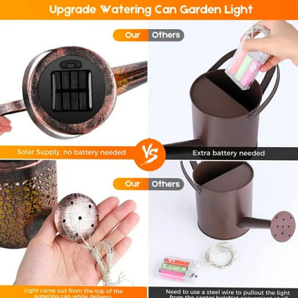 Solar LED Watering Can Lights Outdoor Waterproof Waterfall Lights Metal String Lights Garden Patio Lawn Pathway Decoration