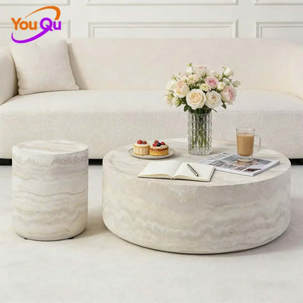 Made of FiberGlass Nordic Wabi Sabi Light Luxury Minimalist Designer Movable Coffee Table Circular Glass Fiber Resin