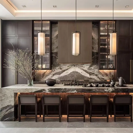 Customize BALOM Luxurious Style Kitchen Furniture Island Unit with LED Light Modern Kitchen Cabinet Custom Solid Wood OEM Factory Direct