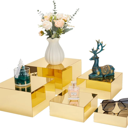 Gold Metal Stand Acrylic Cube Buffet Food Display Racks For Tea Break Cake Snack Rack Risers