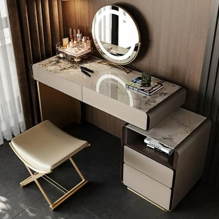 Luxury Modern Wooden Dressing Table Set With Lighted Mirror and Stool for Hotel Bedroom