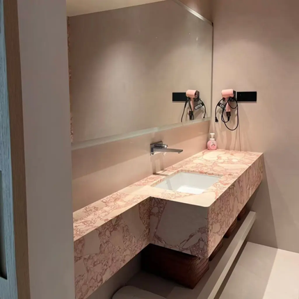 Custom Natural Calacatta Viola Marble Wall-Mounted Vanity – Pink Stone Integrated Sink for Luxury Bathrooms