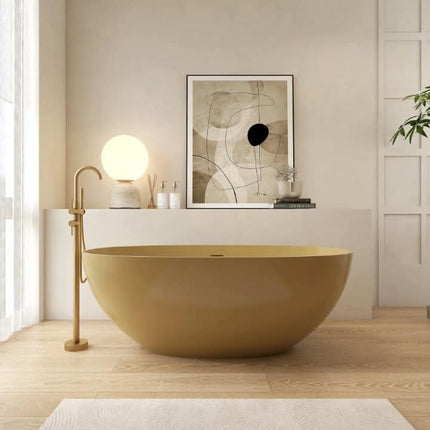 Maydon Modern Freestanding Soaking Tub Stylist Matt White Solid Surface Oval Artificial Stone Bathtub Durable Eco-Friendly Lid
