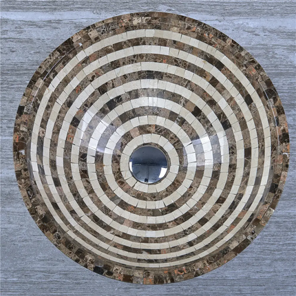 Customized Modern Polished Natural Marble Stone Mosaic Sink Round Shape Countertop Bathroom Vanity Sink