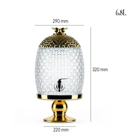 Large Capacity Pineapple-Shaped Glass Beverage Dispenser Gold Metal Stand Leakproof Spigot BPA Free Dishwasher Microwave Safe