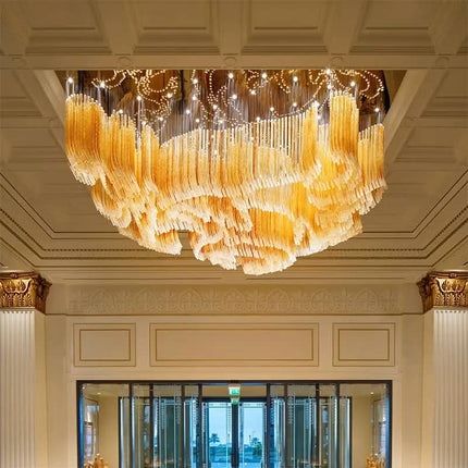 High-End Custom Curved Glass Tube Chandelier Hotel Stairs Hotel Lobby Lighting Modern Glass Chandeliers