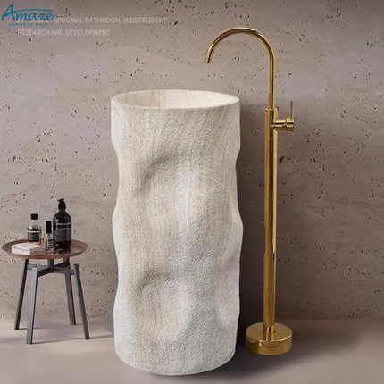 Design Luxury Artificial Stone Pedestal White Square Basin Natural Stand Wash Hand Basin Freestanding Pedestal Sink For Hotel