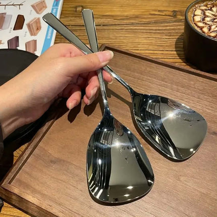 Korean Modern Triangle Large Stainless Steel Spoon Shovel Long Handle Mirror Polish Eco-Friendly Hotel Restaurant Family Use