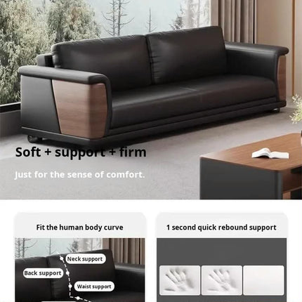 Office Sofa Coffee Table Set Simple Modern Genuine Leather Wooden Frame High Elastic Foam Sponge Business Executive Reception