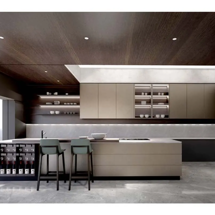 Glass Kitchen Island Sink Plywood Corner PVC Base Marble Waterproof Storage Tall Kitchen Cabinet For Villa