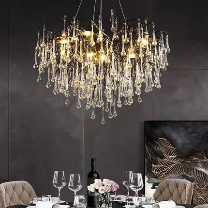 Round Tree Twig Branch Modern Farmhouse Accent Dining Table Living Room Pink Crystal Chandelier Pendant Lighting Fixture