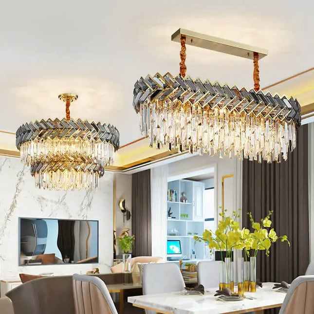 Modern Hotel Clear Chandelier Lamp Living Room Kitchen Hanging Gray Crystal Pendant Lighting E14