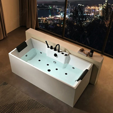 Mona Lisa Rectangular Acrylic Freestanding Bathtub wint integrated Faucet, Massage Jets & Led Lights