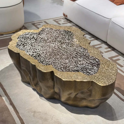Made of concrete Carved Relief Aluminum Resin Wave Dual-Tone Antique Bronze Organic Penthouse Lobby Gallery Coffee Table