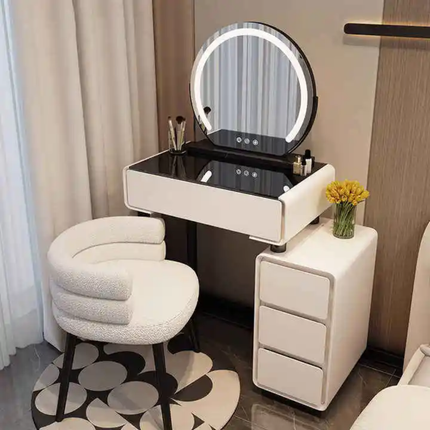 Modern Luxury 60cm Adjustable LED Dressing Table Mirror Cream Wooden Makeup Cabinet For Small Apartments Hotels & School Use