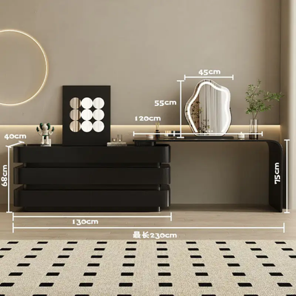 Black Dressing Table With Integrated Drawer Cabinet, Italian-Style Makeup Table, Vintage Style, High-End Solid